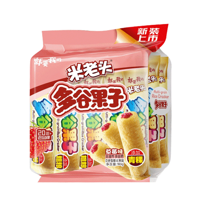 【中国直邮】米老头多谷果子草莓味米果卷能量棒糙米卷儿童休闲 160g*1袋装