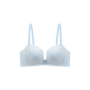 【中国直邮】 草本初色 2025新款内衣小胸聚拢可调节肩带软支撑无钢圈文胸 【花瓣杯】海盐蓝格 M 【建议90-105斤】