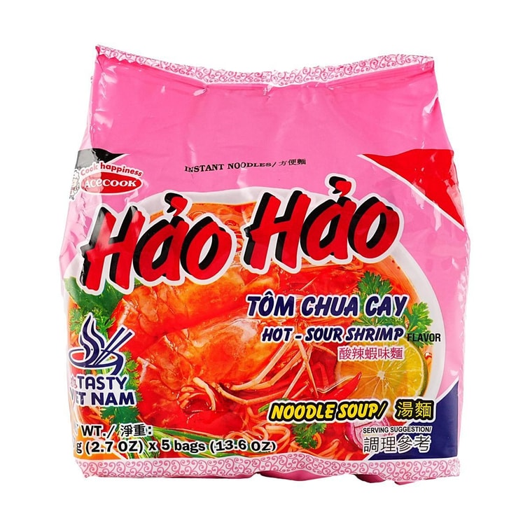 Hao Hao Instant Noodles, Tom Chua Cay Hot Sour Shrimp Flavor, 2.7 oz*5 Bags 4