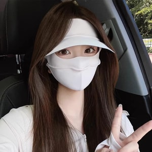 十二月精选 防晒面罩脸基尼 防紫外线 冰丝夏季帽檐全脸遮阳 医美遮阳口罩 米白色【UPF50】