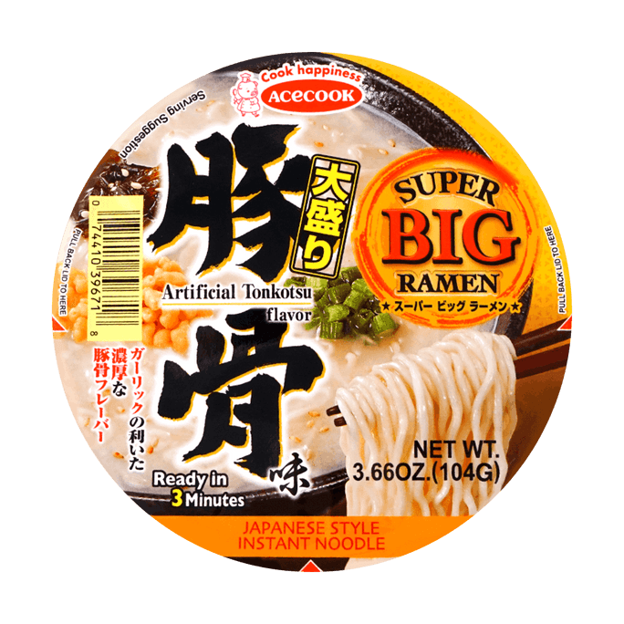 日本ACECOOK 超大碗豚骨口味拉麵 104g