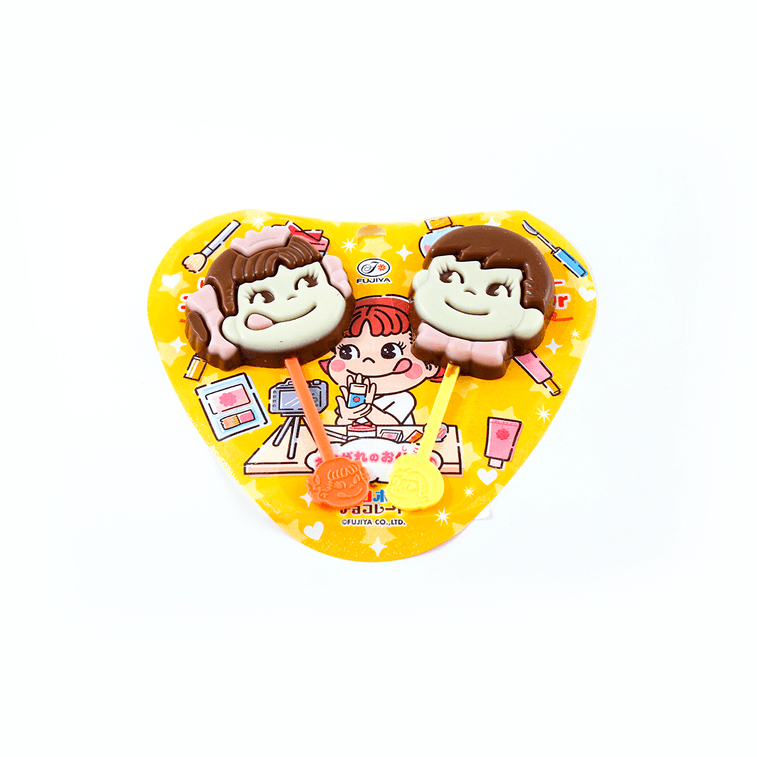 FUJIYA Peko Poko Chocolate Lollipops Japanese Chocolate Candy, 0.8oz