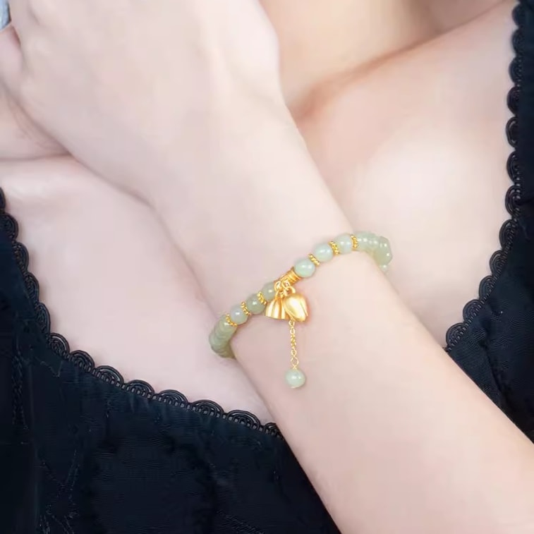【中国直邮】周大生  莲蓬和田玉手串女转运珠两世欢玉髓纯银手链生日礼物送女友  莲蓬手串 3