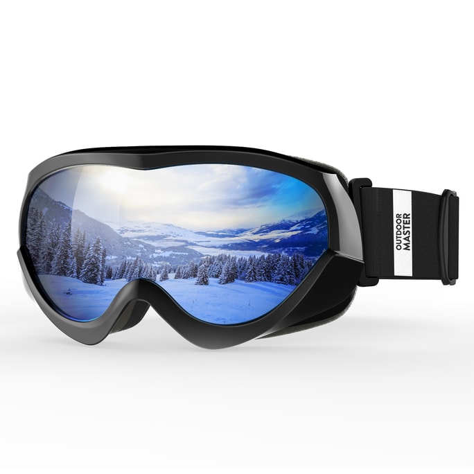 滑雪必备YH-118儿童滑雪护目镜 OutdoorMaster 美国国家滑雪队的官方合作品牌 男女通用-(黑色镜框+VLT 10%灰色薄片深水银)YH-118