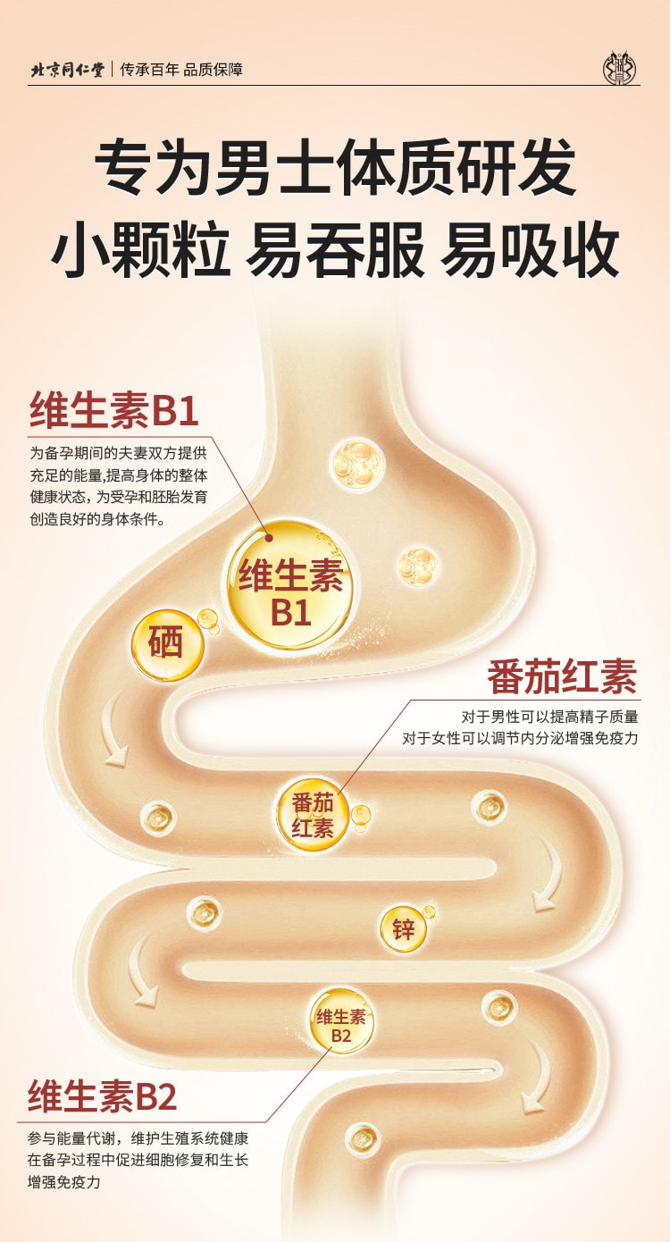 【中國直郵】 北京同仁堂 番茄紅素+鋅硒片 80克(0.8克*100粒)/瓶 男性前列腺保健 提高精子質量