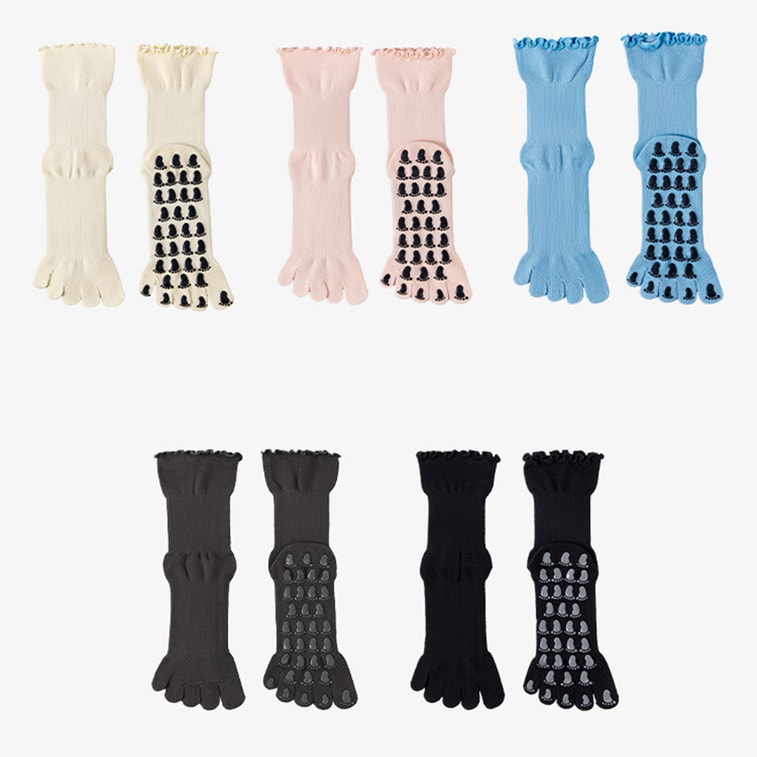 [중국 직배송] HSPM 신상품 한국식 스포츠 5손가락 양말, 필라테스 마찰방지 요가 양말, 흑요석 블랙 F 5