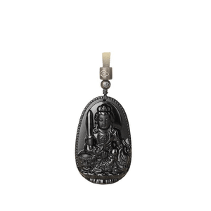 Putuo Mountain Natural Obsidian Buddha Pendant Rabbit Manjusri Bodhisattva 53.5 * 34.5 * 10.5mm