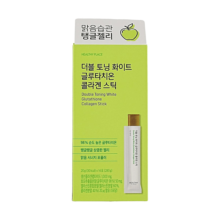 Healthy Place Double Toning White Glutathione Collagen Jelly Stick, Green Apple, 14 Sticks, 14-Day Supply, Brightening & Firming
