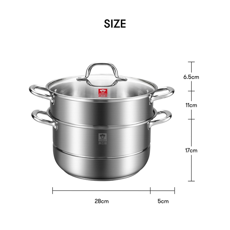 Double Layers Stainless Steel Steamer with Glass Lid 28cm 8