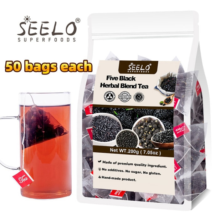  Seelo 美國現貨 桑椹五黑組合茶熬夜養生茶草藥茶包 天然草本茶 滋養髮根強韌髮絲減少掉髮斷髮喝出濃密健康秀發(200克/袋)