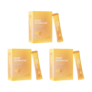 Reset Kombucha, Vegan Probiotics Sticks, Lemon Ginger, 30pcs - Sugar-Free & 20kcal【30 Days Reset Kit​​】