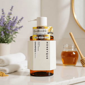 日本HONEYQUE 深层修复保湿洗发水 450ml 蜂蜜+角蛋白 热保护 卷发护理