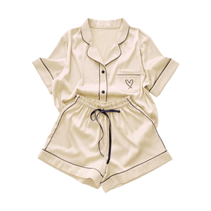 Ti Xian'er Summer Ice Silk Pajamas Pocket Heart Champagne Size XL