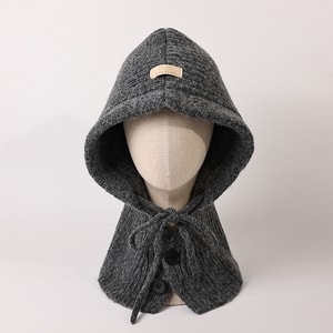 New Retro Cold Resistant Knitted Yarn Warm Scarf With Integrated Ear Protection Hat Dark Gray F