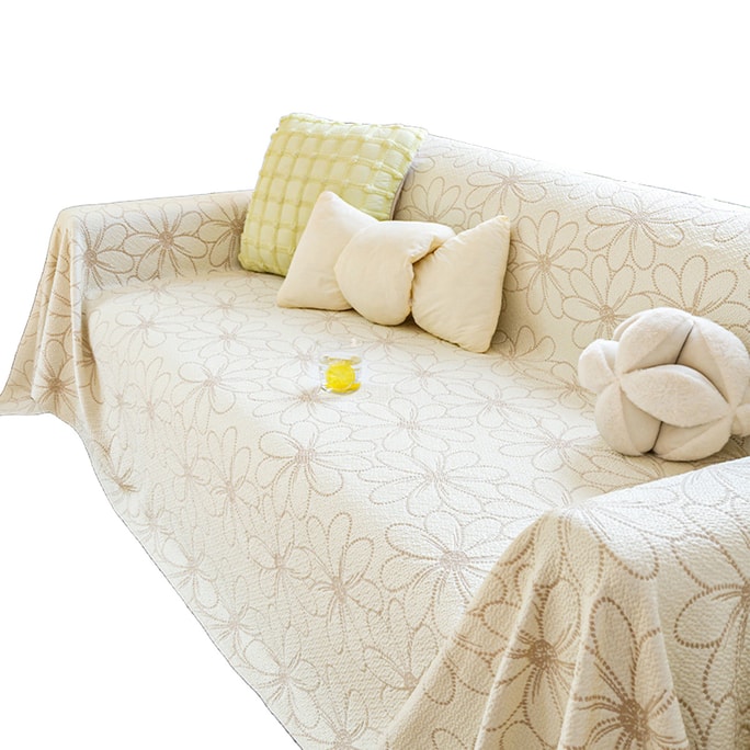 New Small Fresh Cool Bean One Piece Anti Slip Cool Sofa Cover Fabric - Huajian Apricot 200*130