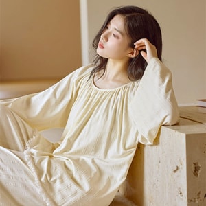 【中国直送】HSPM 10A 抗菌・防ダニ 純綿タッセル ゆったり 長袖 セット レディース パジャマ アプリコットグレー XL