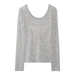 【中国直送】HSPM Uネック ウールニットセーター スリムフィット 暖かいベースレイヤー 長袖トップス ライトヘザーグレー Mサイズ