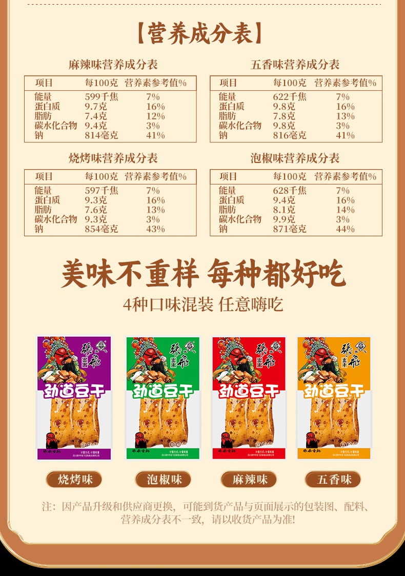  張飛 勁道豆乾 四川特產手磨豆乾豆腐乾(含4種口味)500g*1袋