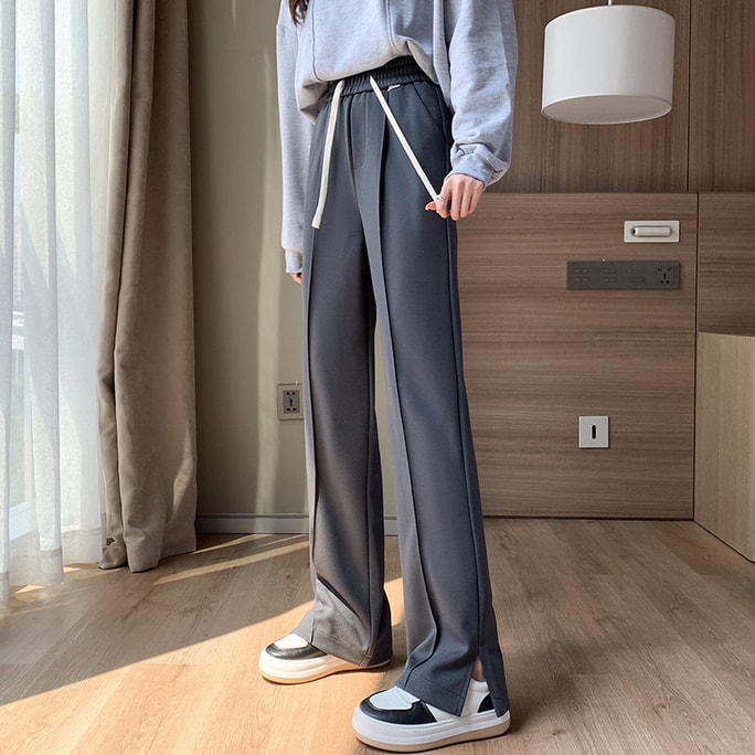【中国直邮】诺蒂喀 春季2023新款直筒开叉休闲卫裤 灰色常规 M