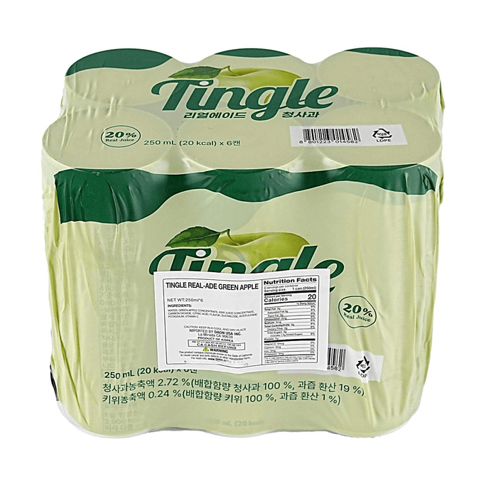 Real Ade Green Apple 8.45 fl oz*6 packs 【Low Calorie & Refreshing】【Contains 20% Real Juice】
