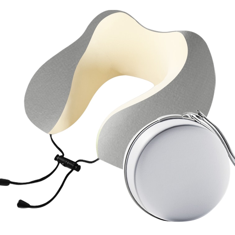  水月秦淮 U型枕便攜旅行枕頭 慢回彈記憶棉頸部超強支撐、獨特造型環繞支撐 冰絲面料柔軟曙色灰色單只裝【配套收納盒,手機大小尺寸出差、上飛機日常辦公超級方便】 4