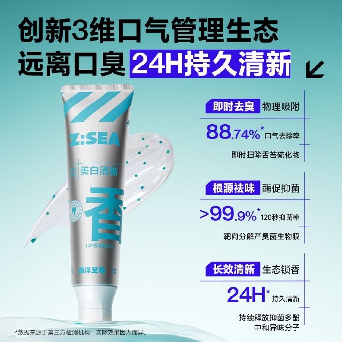 【中国直邮】 海洋至尊 亮白清新牙膏 100g 冰感亮白去黄抑菌牙膏益生菌清新口气减轻口臭去牙渍