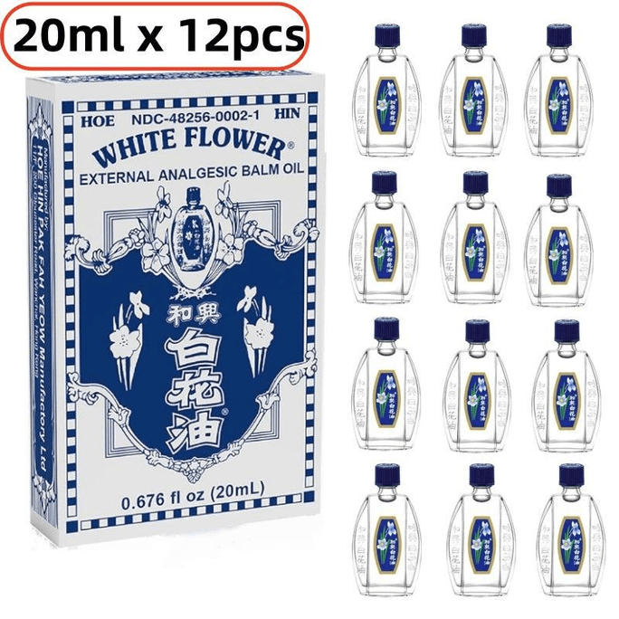 헥싱 화이트 플라워 외용 진통 오일 - 20ml x 12병 - 두통/근육통 및 관절통을 빠르게 완화 - 휴대용 진통 오일