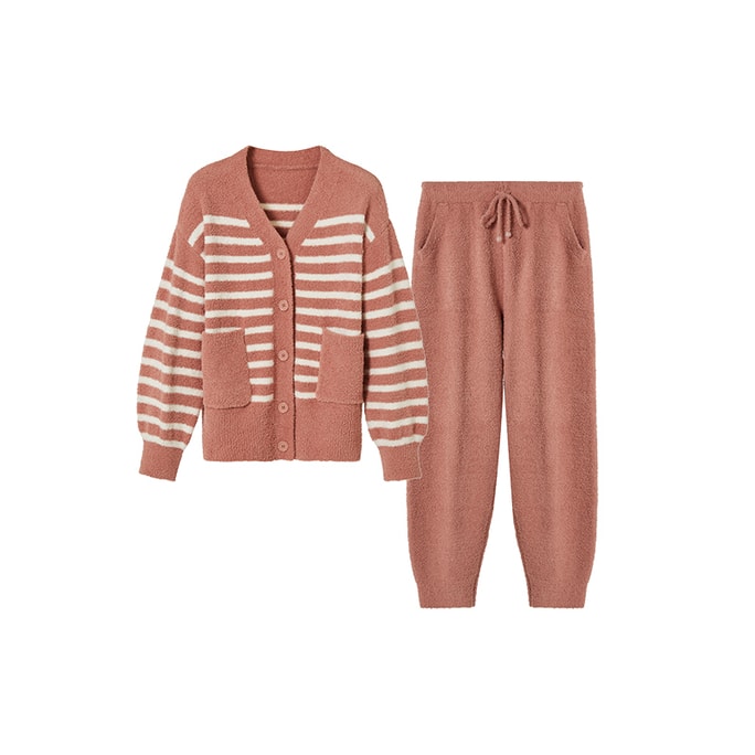 ubras Mousse Stripe Lounge Wear Set Pajamas Peach Pink M