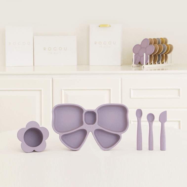 아기 실리콘 접시 급유판, 연보라색 6.7인치 x 11.4인치 x 1.3인치 4