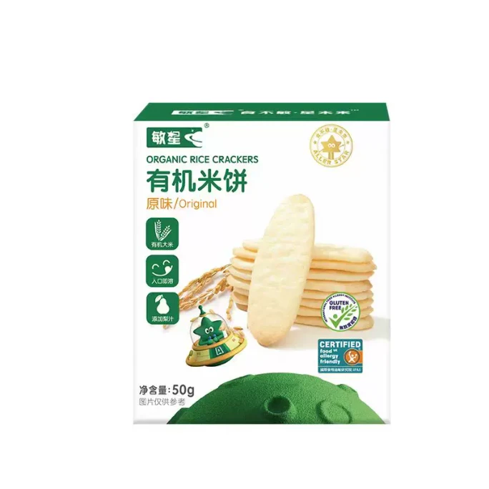 敏星 有机米饼 无小麦麸质不添加蛋奶零食磨牙饼干送婴儿童宝宝 50g/盒原味