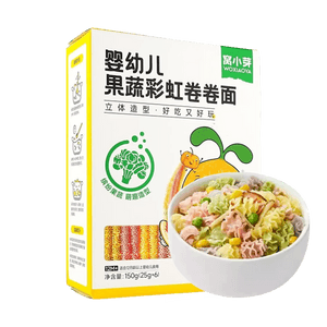 Woxiaoya 幼児用フルーツ＆野菜レインボーロール麺 4色形状 天然フルーツ＆野菜着色料 150g