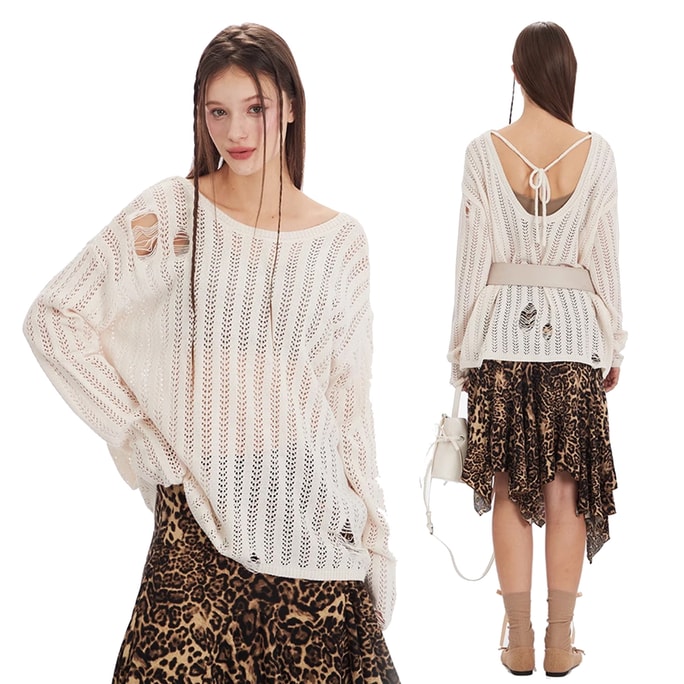 New Hollowed Out Long Sleeved Cover Shirt Loose And Thin Paired With A Knitted Sweater White S