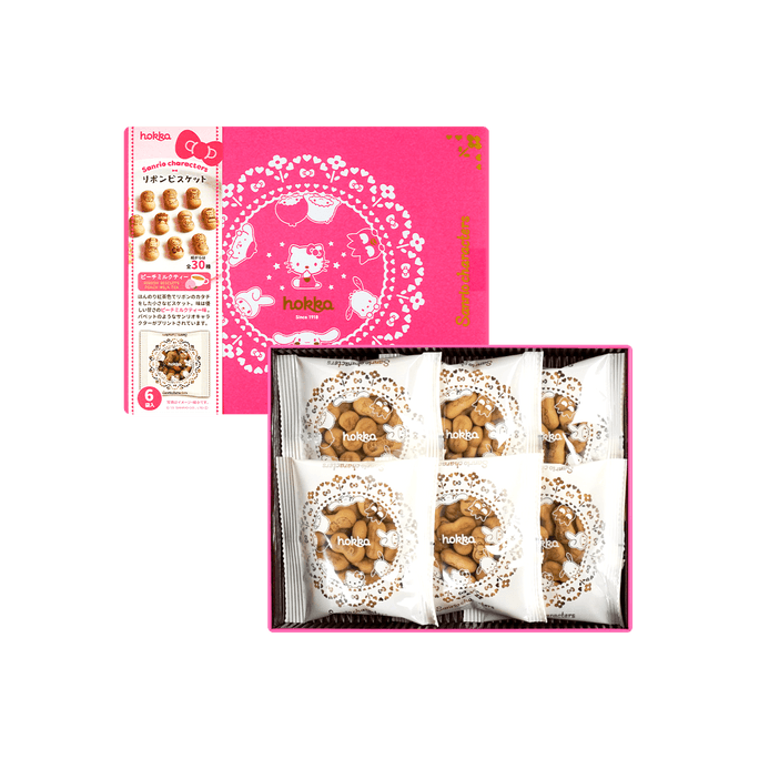 【动漫好物】日本HOKKA北陆× SANRIO三丽鸥联名限定款 粉色罐装卡通形象曲奇饼干 6包 90g