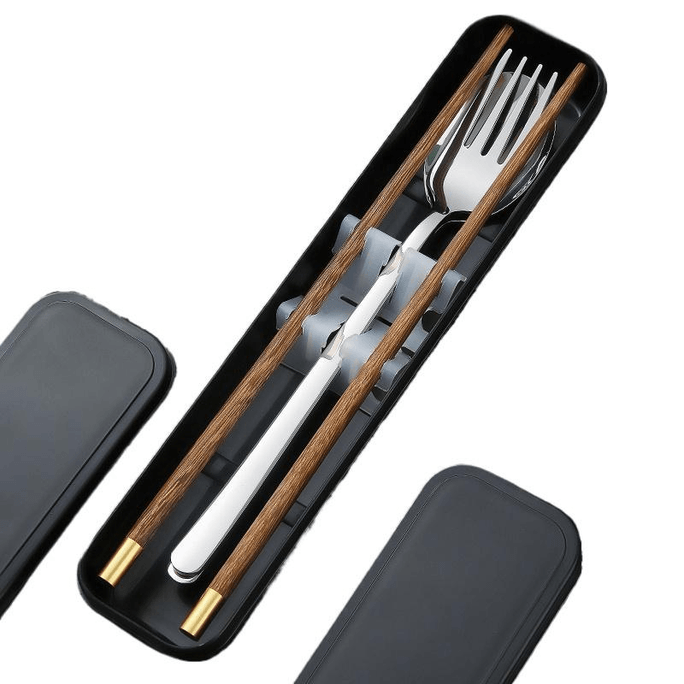 중국 직송: Lianyi Medical Technology 미니소 젓가락 및 숟가락 세트(버클 포함, 검은색 숟가락 + 진푸 닭 날개 젓가락), 검은색 상자, 21cm