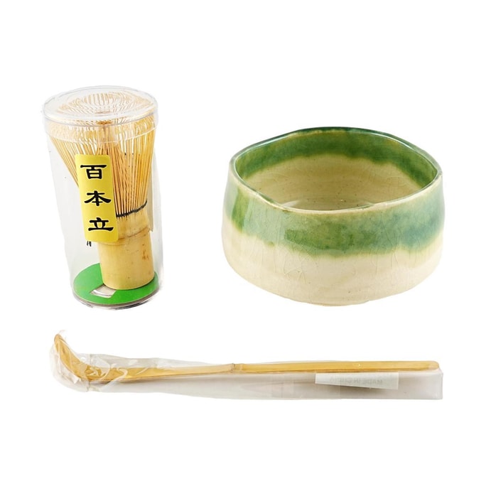 Matcha Tools Three-piece Set Matcha Bowl, Tea Whisk, Tea Spoon, Tea Holder 16oz 3"H Green