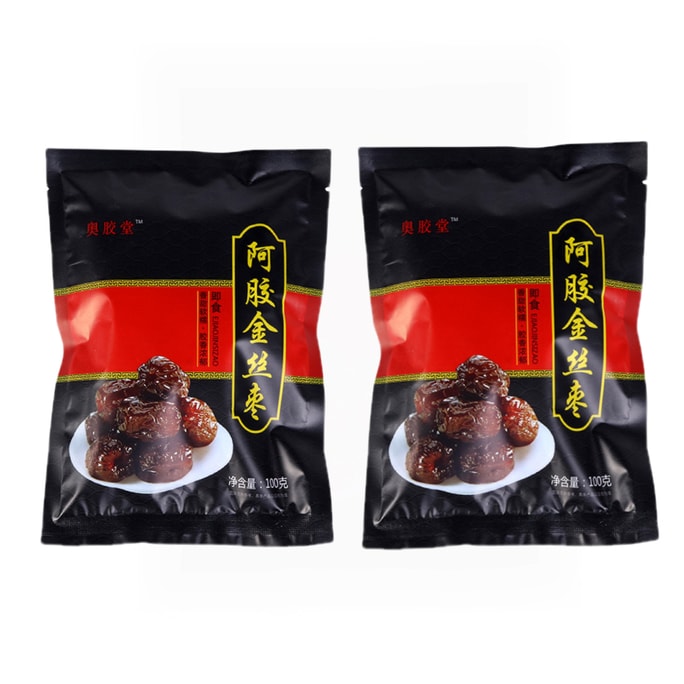 阿膠湯東牙棗 阿膠黄金棗入り砂糖漬け棗 200g 2袋入り（100g入り、種なし砂糖漬け赤棗2袋入り）