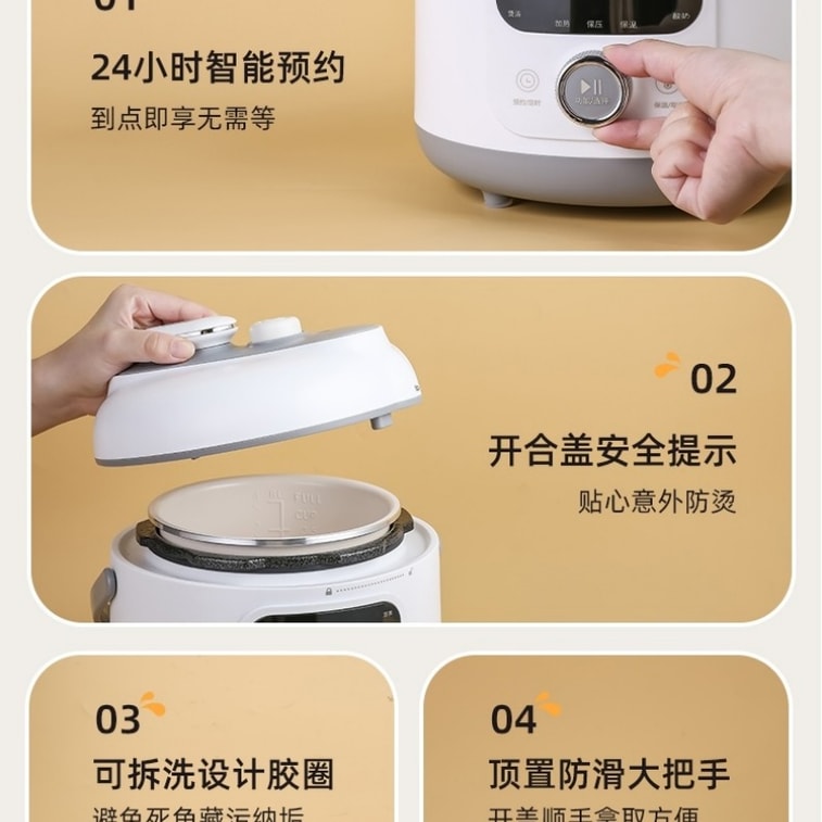 [中国直送] VIBILI 110V スマート圧力鍋 炊飯器 ミニ圧力鍋 多機能電気圧力鍋 1-3人用 家庭用炊飯器 内釜 316ステンレススチール ホワイト 1パック 3