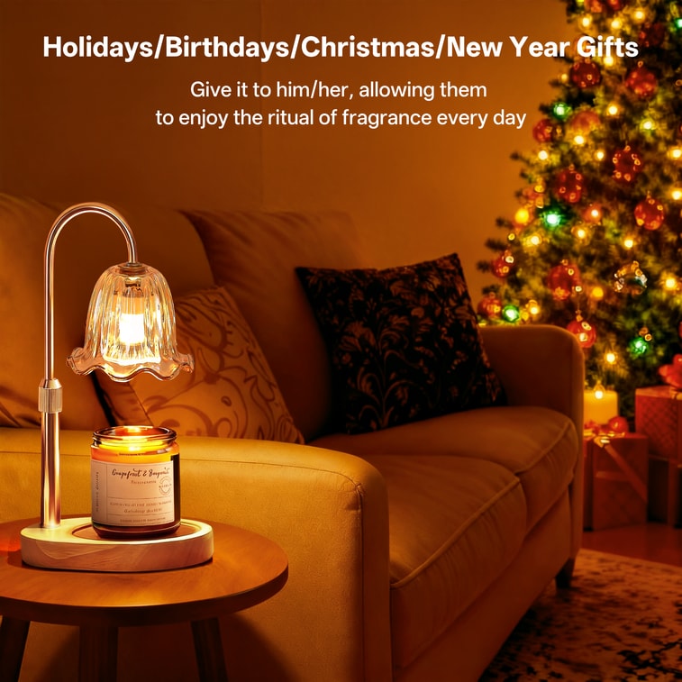 ムーンシャドウ ゴールデン キャンドル ウォーマー、2026 年新年装飾用アロマセラピー ランプ、タイマー付き高さ調節可能なキャンドル ウォーマー、バレンタインデー ギフト (男性にも女性にも適しています)、寝室、ティー ルーム、ラウンジ ルーム用の調光可能なアロマセラピー キャンドル ウォーマー、1 個。 6
