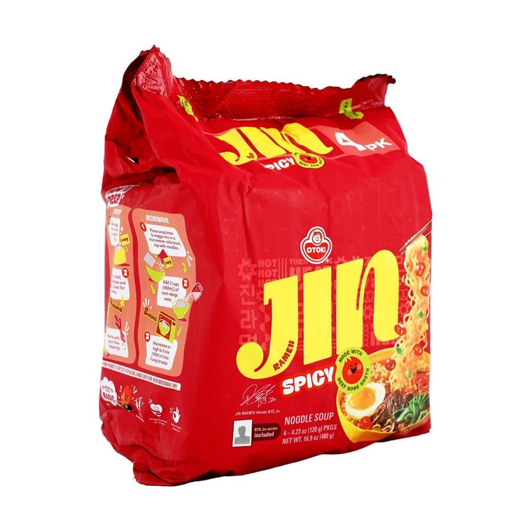 Spicy Jin Ramen - Korean Style Instant Noodles, Rich and Savory Beef Broth , 4 Pack 16.9 oz  6