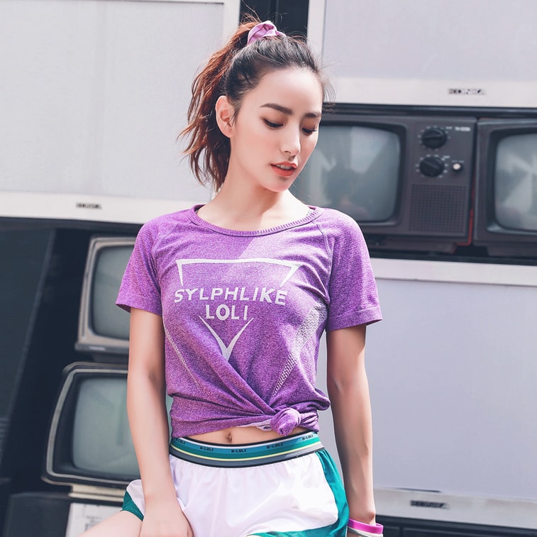 暴走的萝莉 圆领运动短袖女透气薄款夏 显瘦T恤速干跑步健身上衣/灰色#/M 4