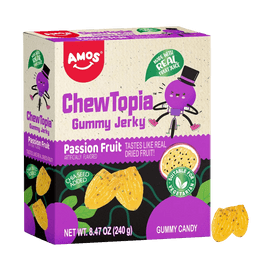 ChewTopia Passion Fruit Gummy Jerky – Vegan Chewy Fruit Snack, Tropical Passion Fruit Flavor, Soft & Chewy Candy, 8.47 o