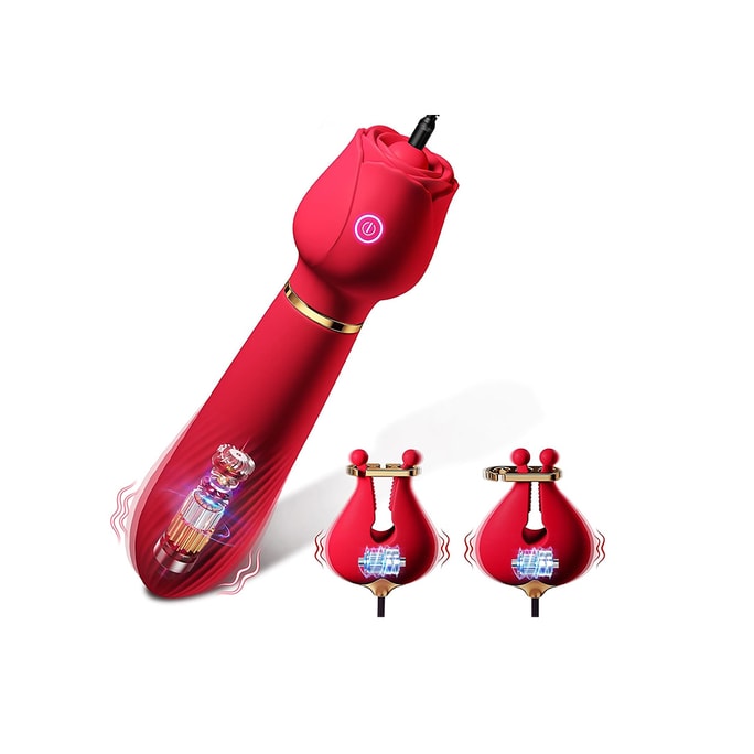Vibrator Nipple Clitoral Sex Toys - 2 In 1 Rose Nipple Toys G Spot Wand Vibrators For Women QH186