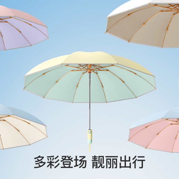 【中国直邮】 HSPM 全自动雨伞折叠高级感防晒防紫外线晴雨两用遮太阳伞 10骨反向彩胶 葡萄汽水 4