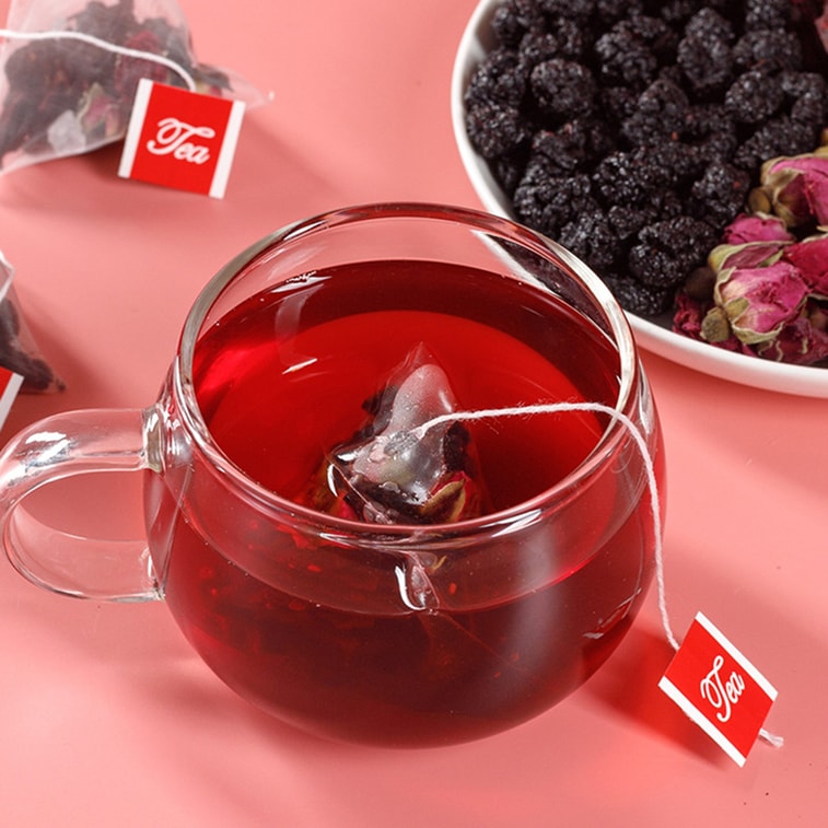 【Expédition directe du Canada】 Thé à l'hibiscus, mûre et rose 100g (5g x 20 sachets) Riche en anthocyanes + Vitamine C, une tasse par jour pour une peau lumineuse, thé de l'après-midi aux fruits et fleurs, cadeau de fête, mélange de sachets de thé 7