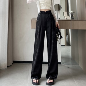[중국 직배송] HSPM 신상 중국식 엠보싱 와이드 레그 팬츠 블랙 S