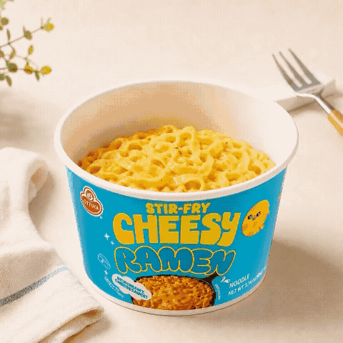 Cheesy Ramen – Cheddar & Mascarpone Flavor ,Bowl , 3.53 oz【Creamy & Savory Stir-Fry Korean Instant Noodles】