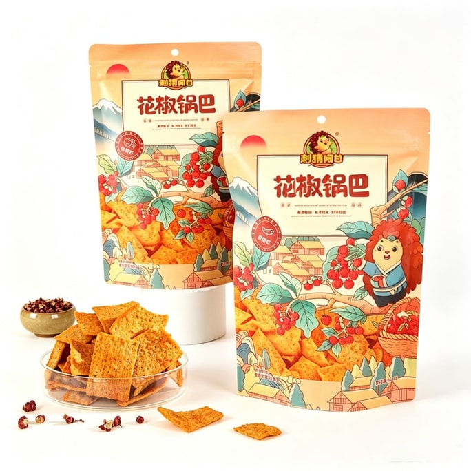 ヘッジホッグ フォレスト・ガンプ 人気ポテトチップス、四川山椒風味ライスクラッカー、パフスナック、75g×1袋、アフタヌーンティーに最適、四川山椒風味、マイルドな辛さ