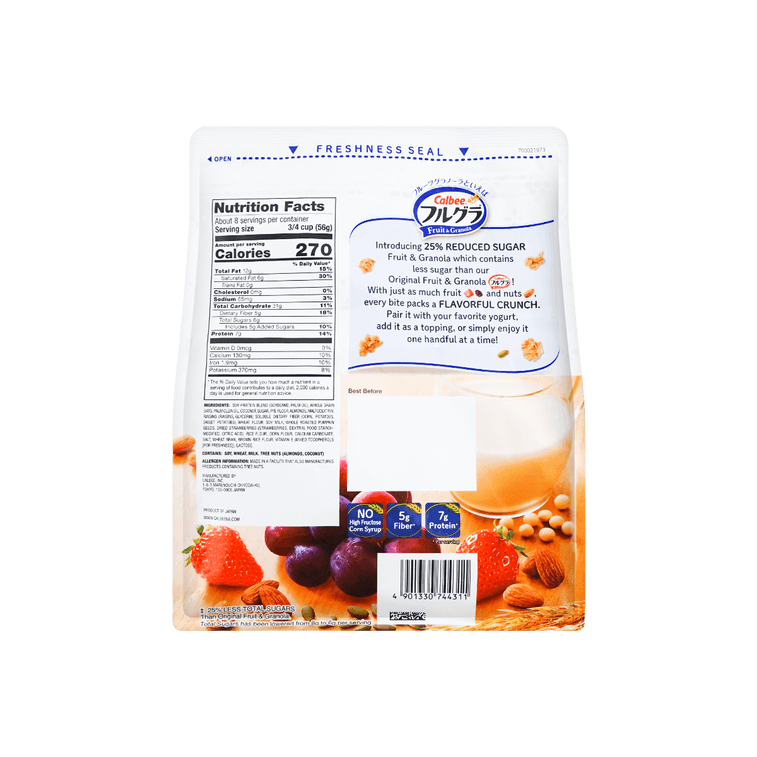 日本CALBEE卡乐比 Frugra富果乐 营养水果谷物燕麦片 减糖款 350g 即食冲饮代餐 12