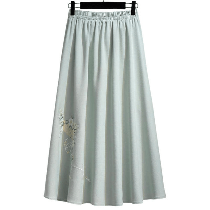Chinese Style Embroidered Tang Suit Loose Skirts Green 2XL