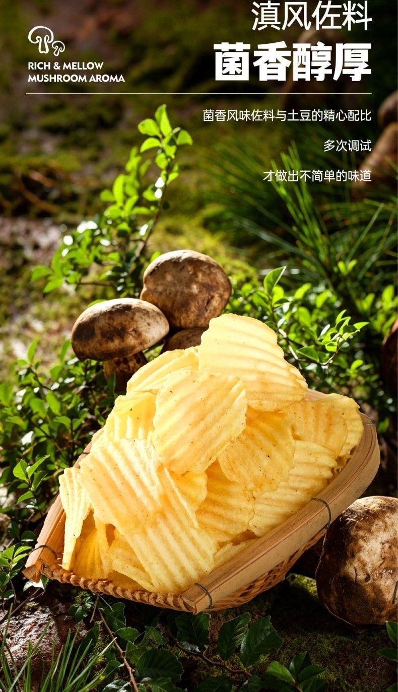 滇二娃 【云南特色限定口味】【抖音爆款大包装】云南鲜香牛肝菌味 鲜切大波浪土豆片 农科院薯片 零食小吃休闲食品追剧 75g 1包